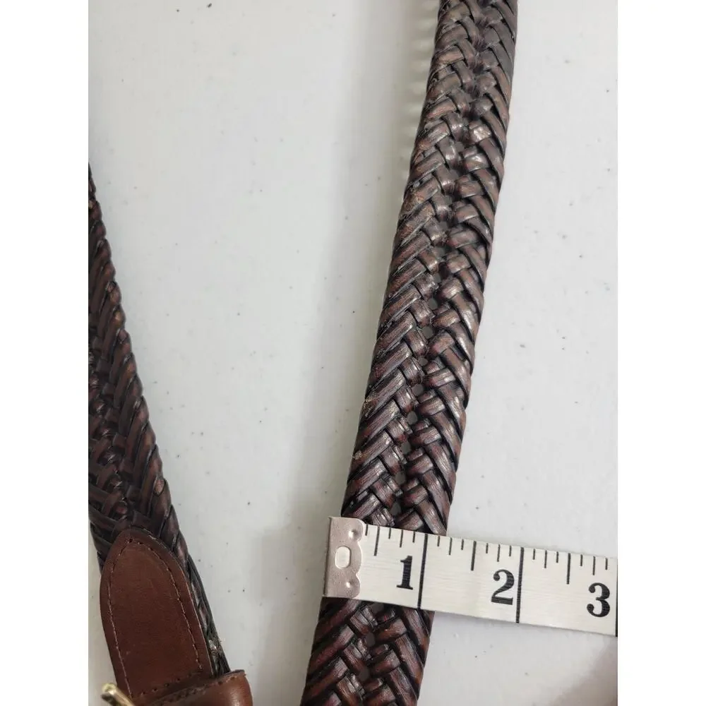 Brown Bonded Leather Woven Braided Belt with Gold Tone Buckle Women's Size 48-50
